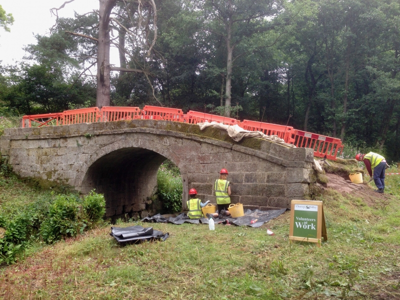 WRG camp at Br70, July 2014 - volunteers repointing the bridge